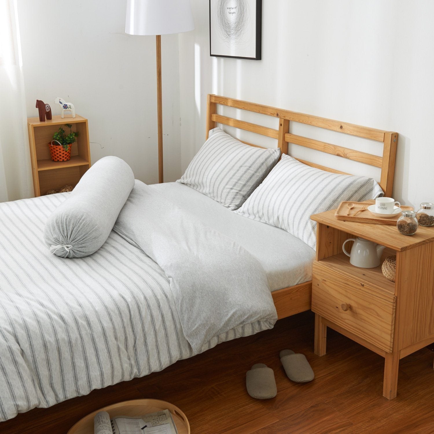 Cotton Pure™ Menatee Grey Stripe Jersey Cotton Quilt Cover