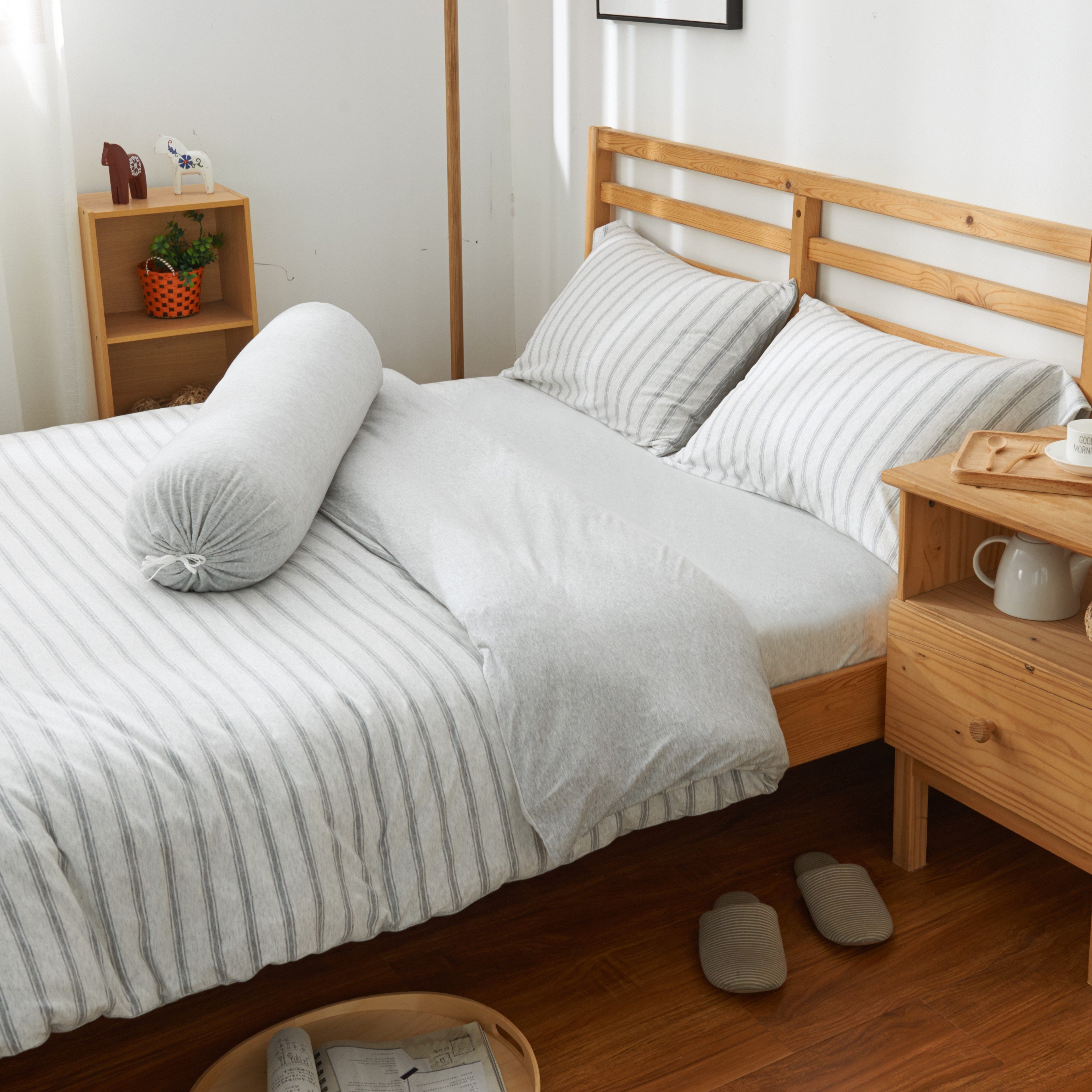 Cotton Pure™ Menatee Grey Stripe Jersey Cotton Quilt Cover