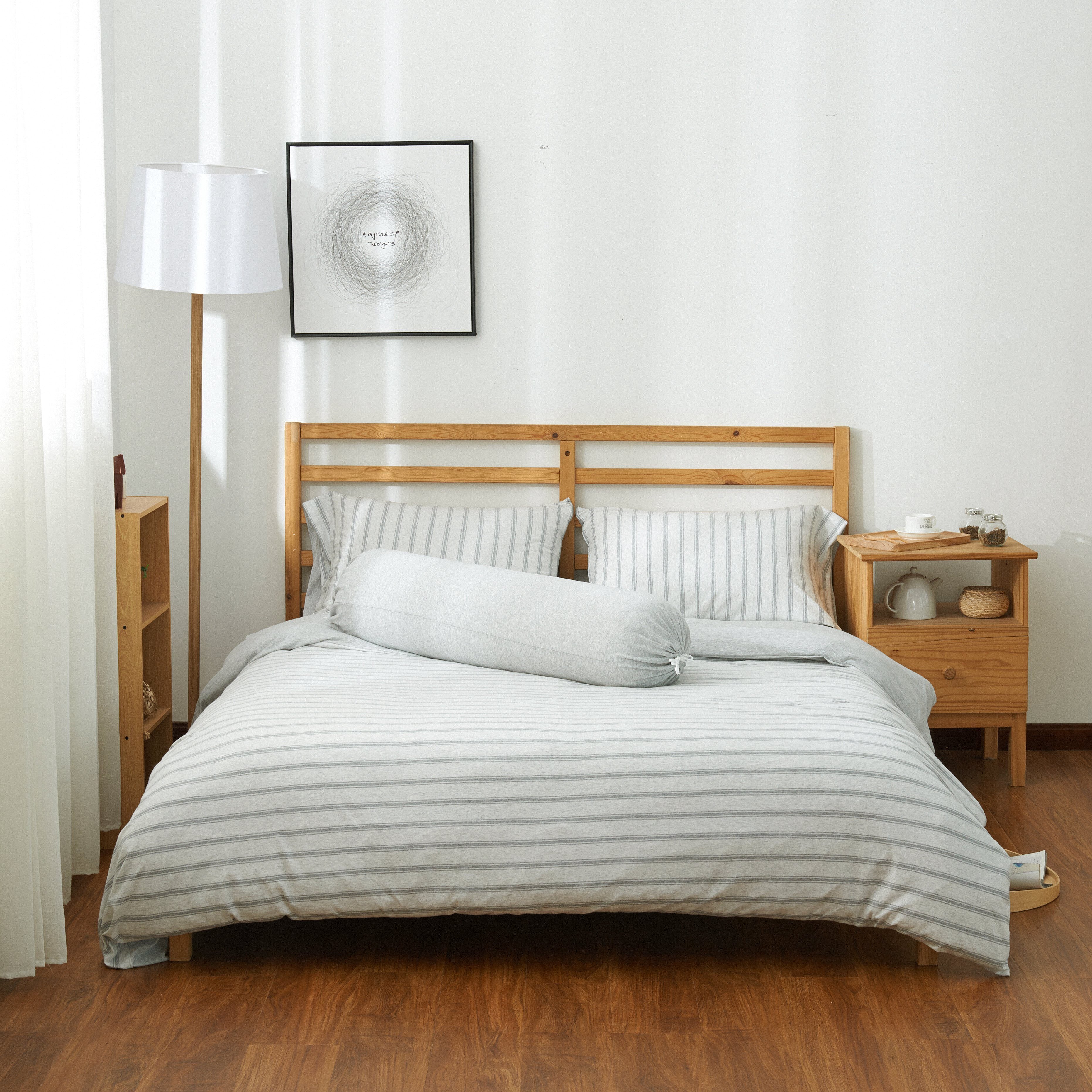 Cotton Pure™ Menatee Grey Stripe Jersey Cotton Quilt Cover